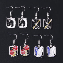 Load image into Gallery viewer, Anime Attack On Titan Drop Earring Attack Wings Trainee Survey Corps Pendant Earring Cерьги For Women Girl Cosplay Jewelry Gift