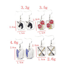 Load image into Gallery viewer, Anime Attack On Titan Drop Earring Attack Wings Trainee Survey Corps Pendant Earring Cерьги For Women Girl Cosplay Jewelry Gift