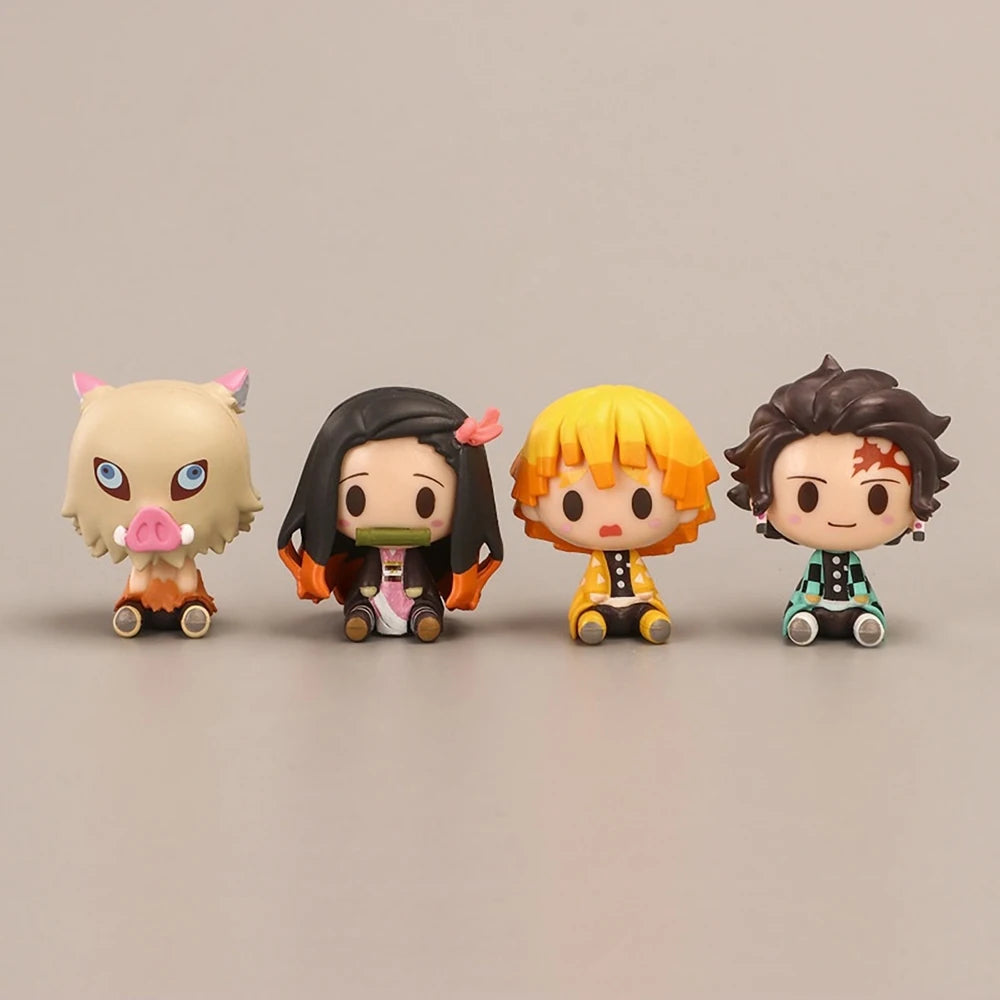 4PCS/Set Anime Demon Slayer Nezuko Tanjirou Zenitsu Inosuke Mini Figurine Kawaii Action Figure PVC Model Collectible Doll Toys