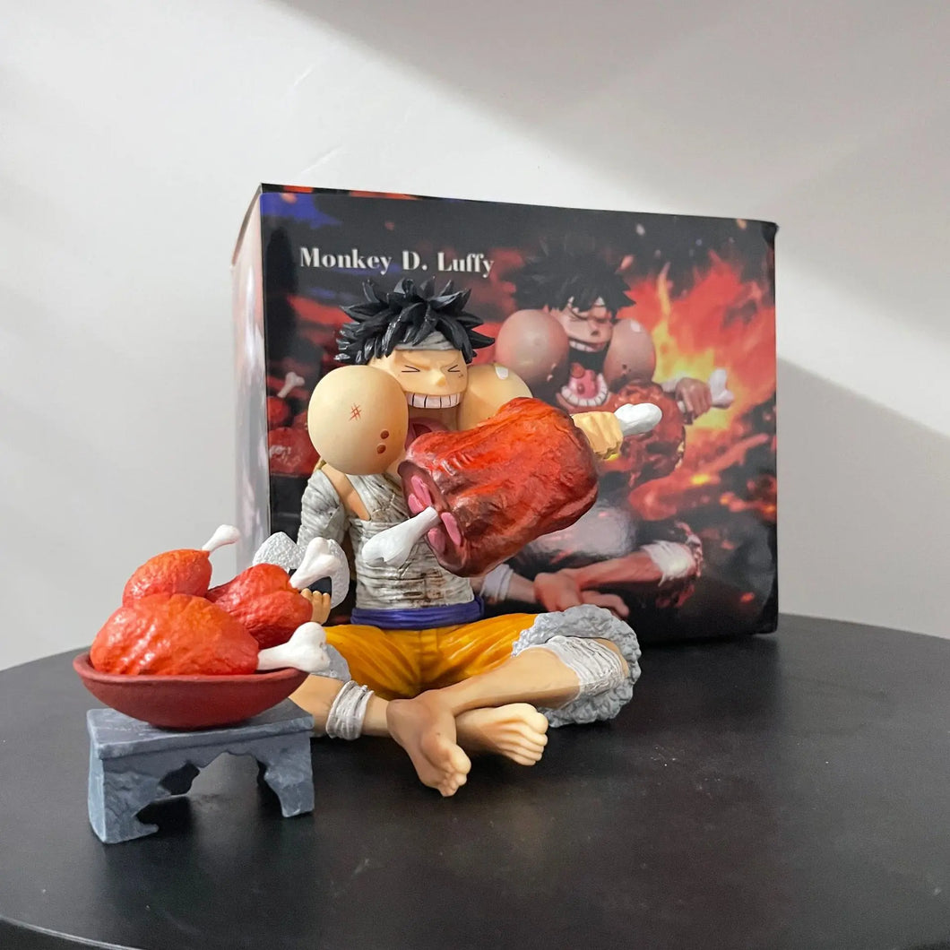One Piece Anime Figure - Wings GK Model: Sitting Meat-Eating Luffy, Dinner Series 12cm Decorative Statue