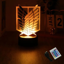 Load image into Gallery viewer, Anime Figures Attack on Titan 3D Lamp LED Night Light RGB16 Colors Lamps Remote Standing Sign Decor Bedroom Home Kids Toys Gifts
