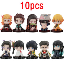 Load image into Gallery viewer, 10pcs Set Q Version Demon Slayer Sitting Ghost Doll Tanjiro Nidouzi Inosuke Zenizu Figure Action Figure Movie Model kid Toy Gift

