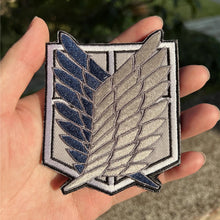 Load image into Gallery viewer, Attack on Titan Wings of Freedom Cosplay Patch Embroidery velcros Badge for Clothing, Armband, Hook &amp; Loop Apparel Patches, 1PC
